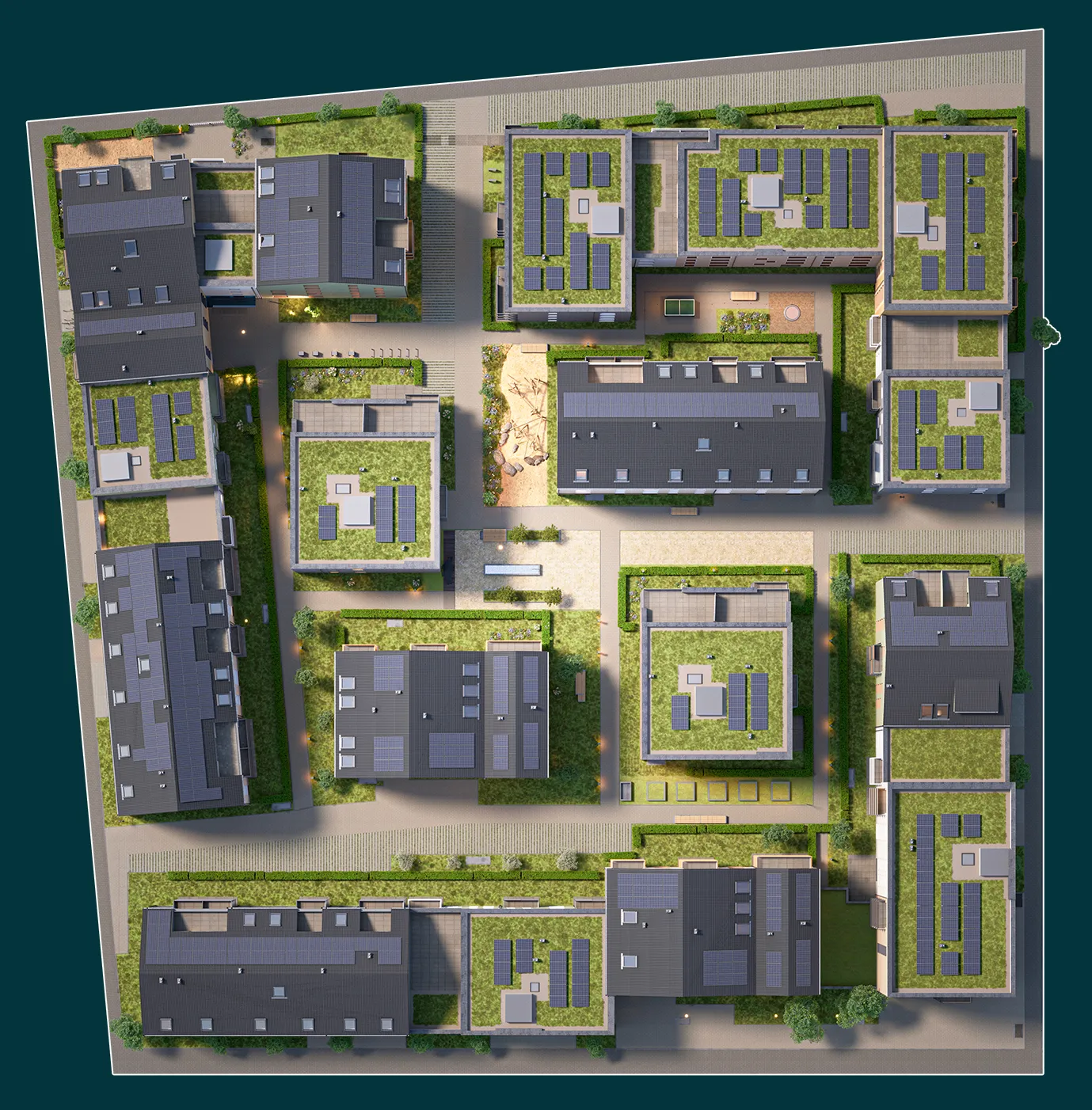 Lageplan des Quartiers Arkadien River Gate mit 17 Häusern